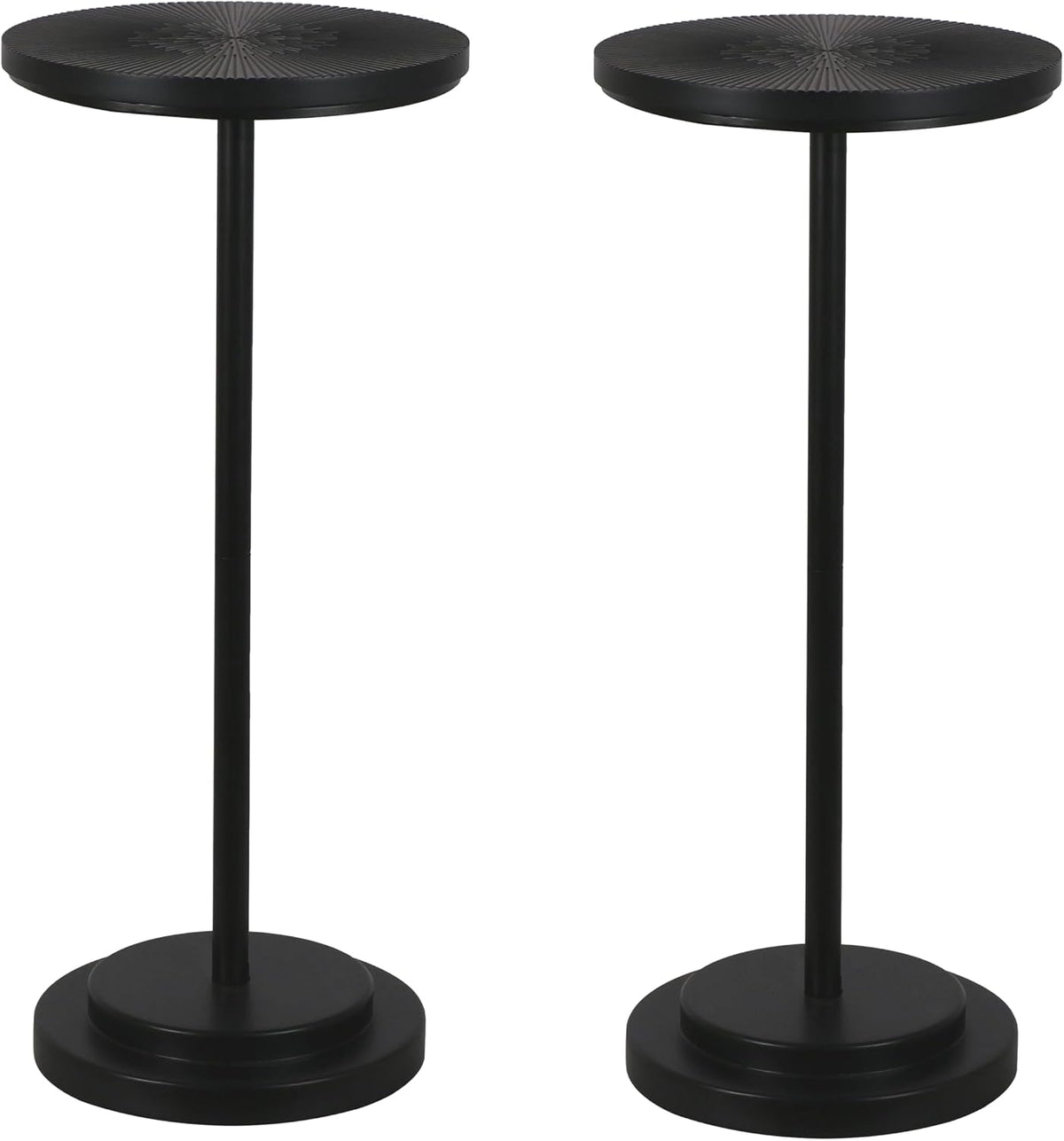 COVLON Drink Table Set of 2, Small Round Pedestal Side Table with Carved Top for Living Room, Bedroom, Small Space, Corners and Office, Black - Image 3