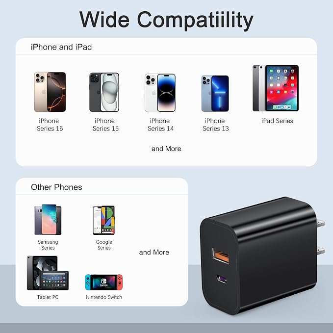 [4 Pack] USB C Charger Block Charging Block Type C Charger | 20W Wall Chargers for iPhone Air/17/17 Plus/17 Pro/17 Pro Max/16/16 Plus/16 Pro/16 Pro Max/15/15 Pro/15 Max/14/Samsung(Black) - Image 4