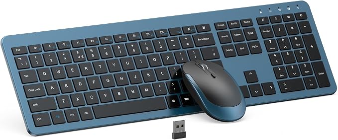 seenda Wireless Keyboard and Mouse Combo, Slim Full-Size Design | Quiet typing and mouse clicks, 2.4G USB receiver, Adjustable DPI mouse, Compatible for Windows PCs/laptops, Black&Blue by seenda-JustBeYourself