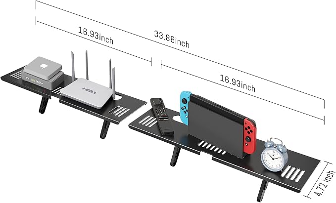 CABTE Adjustable Steel TV Top Shelf, Floating TV Stand for Soundbar | Universal Monitor Shelf for Game Console, Cable Box, Router Shelves (33.86X4.72inch) - Image 2