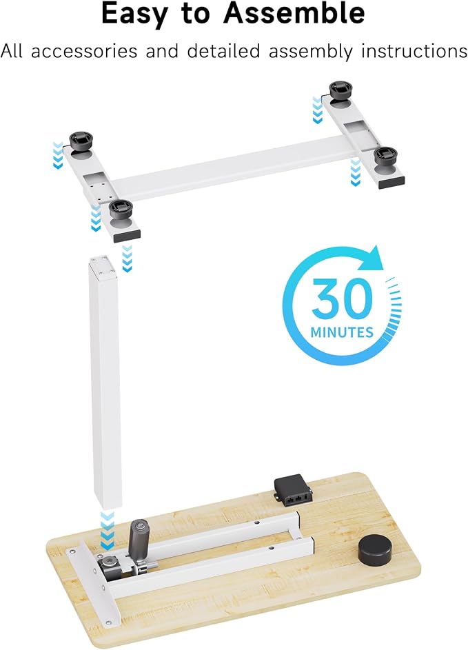 BIZUM Small Electric Standing Desk Bedside Table with Hidden Wheels 31.5 x 15.8 Inch Adjustable Computer Laptop Office Desk, Maple - Image 8