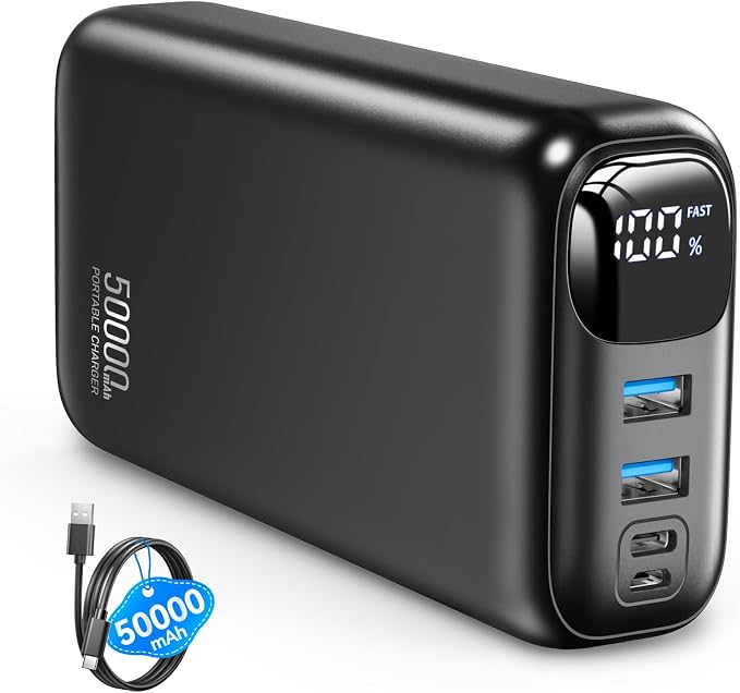 OHOVIV Portable Charger Power Bank 50000mAh,PD 22.5W Battery Pack | 4× Faster Charging,Up to 55% in 30mins,Travel Essential,Portable Phone Charger for iPhone 17/16/15 Series,Galaxy,Tablet,Black by OHOVIV