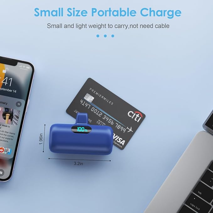 [2 Pack] Small Portable Charger for iPhone,Upgraded 5000mAh PD Fast Charging Power Bank, LCD Display Cute Mini Battery Pack Compatible with iPhone 14/14 Pro Max/13/13 Pro/12 Pro/11/XR/X/8,Blue+Pink - Image 3