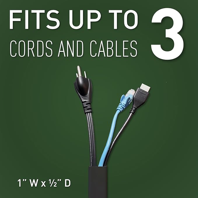 Legrand Wiremold C210SBK Cordmate II 128 Inch 20 Piece Cord Cover Kit, Organizer for Wall, Holds Up to 3 Cords or Cables, Sustainable Packaging, Black (1 Pack) | Cord Hider, On Wall, Self Adhesive, Hide up to 3 Cords, Cut to Size, Customizable, Cable C... - Image 4