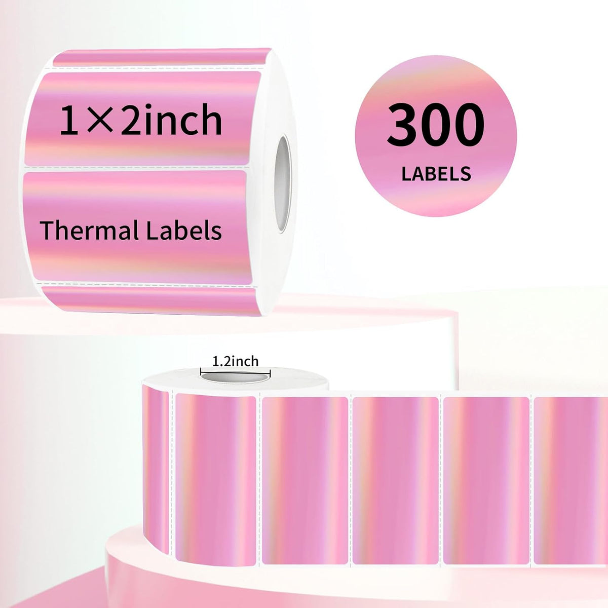 Pink Thermal Label 2x1 Inch- Barcode Labels- Holographic Thermal Sticker Labels for Address, Shipping, Compatible with Rollo Label Printer & MUNBYN& Zebra (300 Sheets/Pink) - Image 2