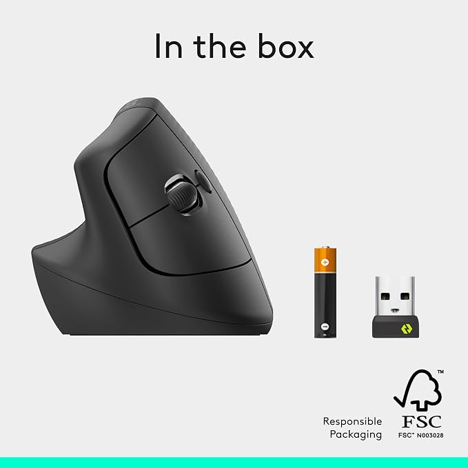 Logitech Left Handed Lift Vertical Ergonomic Wireless Mouse - Graphite | Connect via Bluetooth or included Logi Bolt USB-A receiver, quiet clicks, 4 of 6 buttons customizable, Windows Mac compatible - Image 9