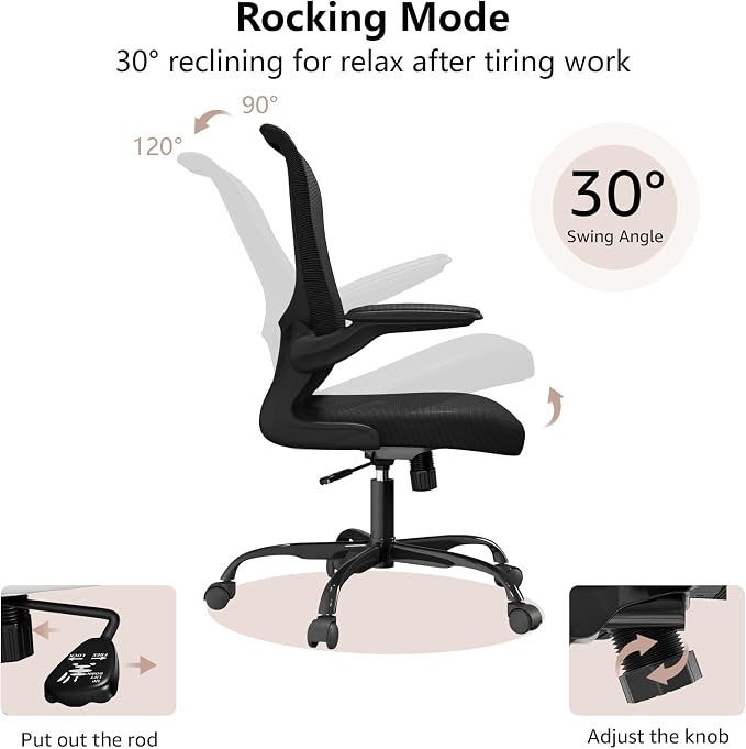 Ergonomic Office Chair, Comfort Swivel Home Office Task Chair, Breathable Mesh Desk Chair, Lumbar Support Computer Chair with Flip-up Arms and Adjustable Height - Image 8