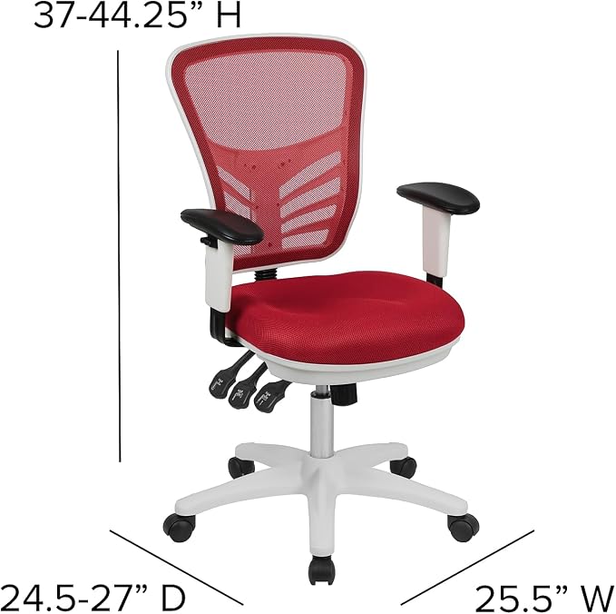 Flash Furniture Mid-Back Mesh Executive Office Chair, White/Red | Adjustable Armrests, 360° Swivel, Height Adjustable, Commercial Grade - Image 3