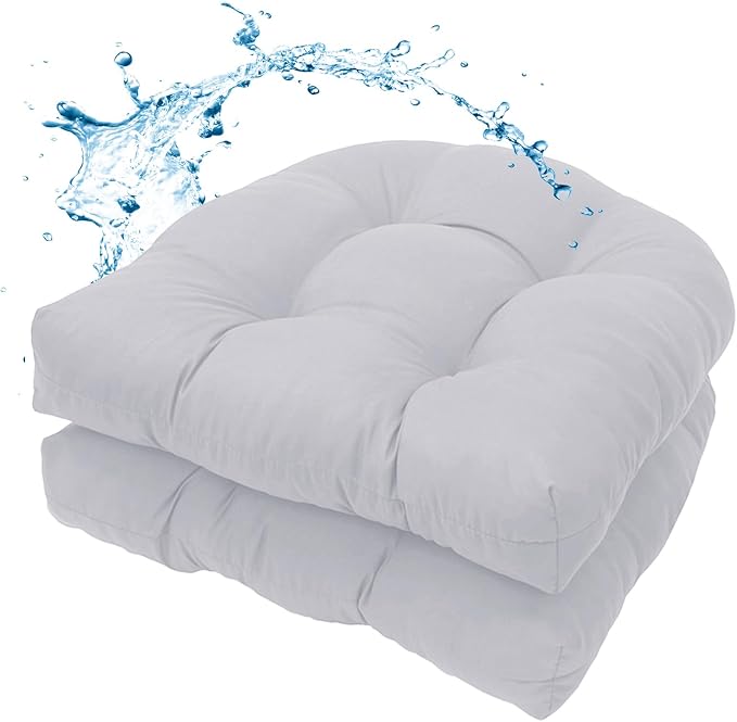 MTMR Outdoor Chair Cushions Set of 2, Patio Furniture Seat Pads, Waterproof | 2Pcs , waterproof cover, PP cotton, u-shaped, no-fading, thick patio seat pads for outdoor wicker furniture in yard, 19x19x4 by Unknown