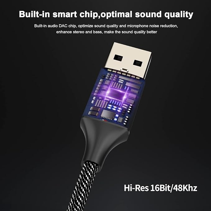 MOSWAG USB to 3.5mm Jack Audio Adapter,USB to Aux Cable with TRRS 4-Pole Mic-Supported Headphone AUX Adapter External Sound Card for PC PS4 PS5 and More (0.65Ft/20cm(2pack), Nylon Braided) - Image 6