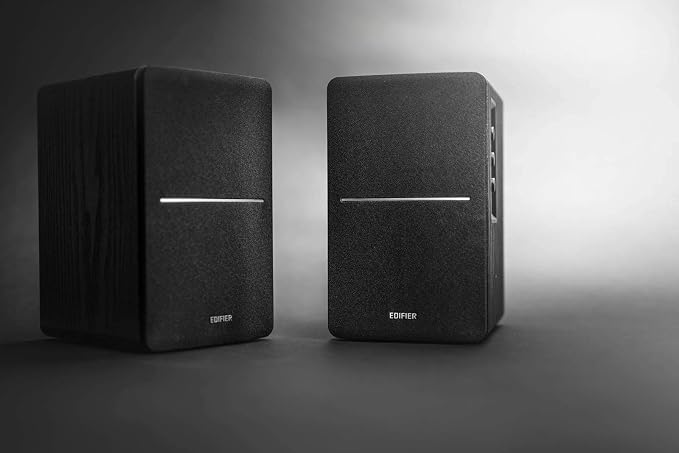 Edifier R1280DB Powered Bluetooth Bookshelf Speakers - Optical Input - Wireless Studio Monitors - 4 Inch Near Field Speaker - 42W RMS - Wood Grain (Black) - Image 8