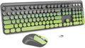 Wireless Keyboard and Mouse Combo, 104 Round Keys Cute Colorful Keyboard and Mouse with Retro Typewriter for PC/Mac/Laptop/Tablet/Computer/Windows Gray Green by TT-FOPETT