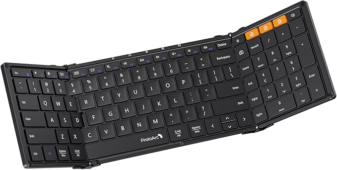 ProtoArc XK01 Full-Size Foldable Bluetooth Keyboard for Travel, Black | 105 keys, number pad, 0.65in keycaps, 3-device Bluetooth 5.1 switching, USB-C charging, for laptop tablet phone by ProtoArc
