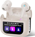 Wireless Earbuds, AI Translation Earbuds Real Time Touch Screen, Warm Beige | 5 EQ Modes, 48H AI Ear Buds with ANC Noise Cancelling/Transparency Mode, IPX7 Waterproof, 164 Language/7 Translation Modes by QXUFV