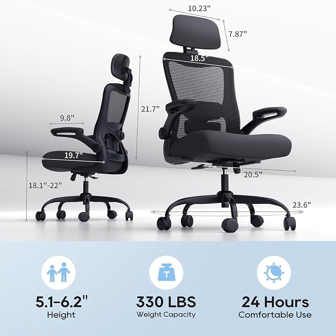 Ergonomic Office Chair for Long Hours, Adjustable Padded Lumbar Support for Lower Back Relief, 330 lb Capacity, Comfortable Computer Desk Chair for Home Office, Work & Study - Image 2