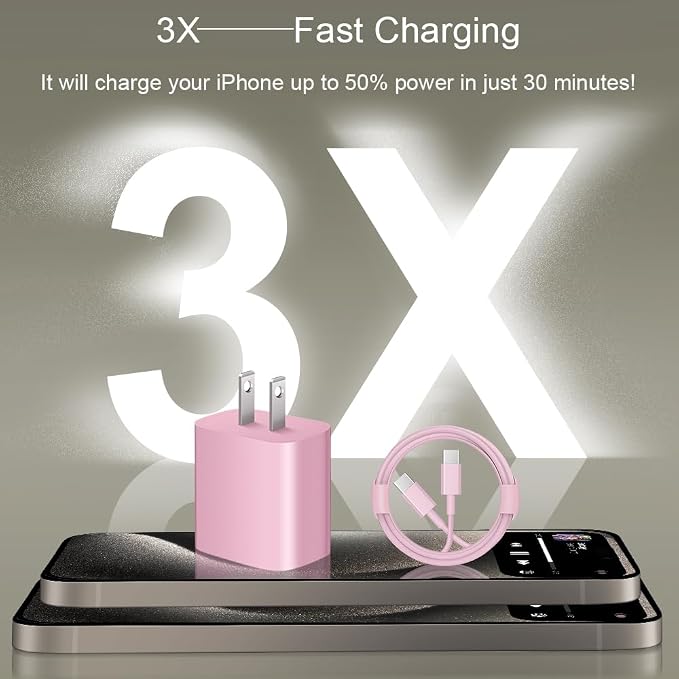 iPhone 17 16 15 Charger Fast Charging 2+2Pack 20W USB C Wall Charger with 6FT Fast Charging Cable Compatible with iPhone 17/17 Air/17 Pro/17 Pro Max/iPhone 16/15 Series, iPad Pro/AirPods - Pink - Image 2