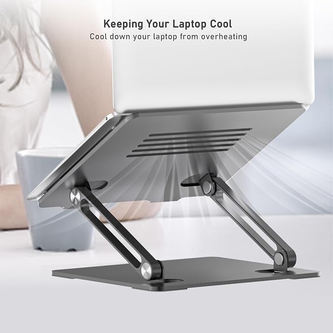 BoYata Laptop Stand, Adjustable Metal Desktop Riser, Up to 15 Inches, Gray | Slide-Proof Silicone Pads and Protective Hooks Provide Stable Support for MacBook, Notebooks and Laptops up to 15 Inches - Image 6