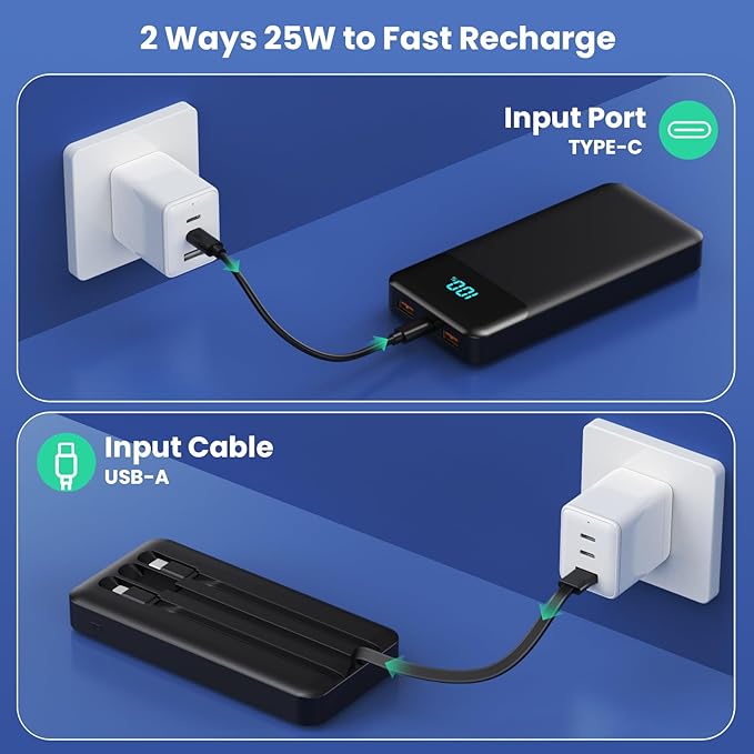 Portable Charger Power Bank 50800mAh with 3 Built-in Cables,25W PD Fast Phone Charging Portable Battery Pack,5 Outputs Travel Essentials Outdoor External Battery for iPhone 17/16/15,Galaxy Android etc - Image 6