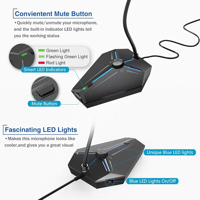 CMTECK USB Computer Microphone, Plug & Play, RGB Light for PC, Laptop | One-touch mute with LED indicator, noise-cancelling, 360° adjustable extra-long gooseneck desktop Mic. Works with Windows/Mac - Image 6