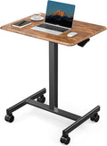 DUMOS Mobile Small Standing Desk, Laptop Desk, Home Office | Portable Rolling Design, 2 Lockable Wheels, Adjustable Height Computer Workstation, 19 Inch, Brown by DumosLifestyle