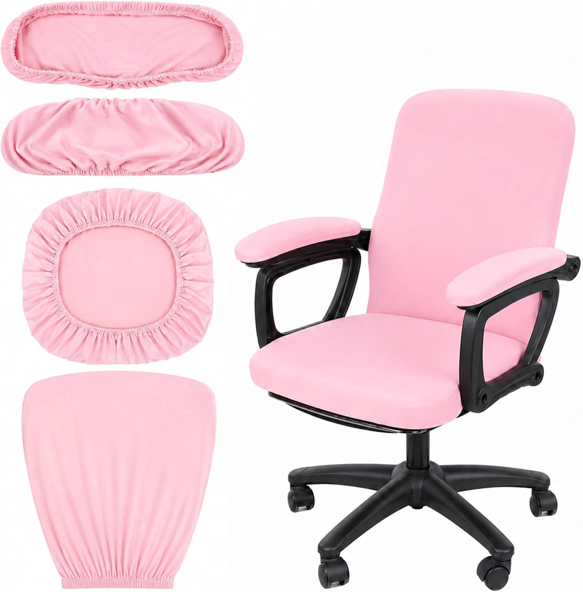 4 Pcs Office Chair Covers Set with Armrest, Stretchable Pink by Snuviax