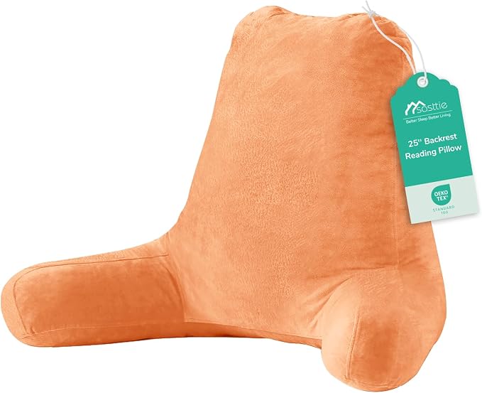 Sasttie Reading Pillow for Bed, Back Pillow for Sitting Up, Orange | 25" Backrest Support Cushion for Couch, Sofa, and Floor, Dorm Essentials, OEKO-TEX, Adjustable Down Alternative Fill by SASTTIE