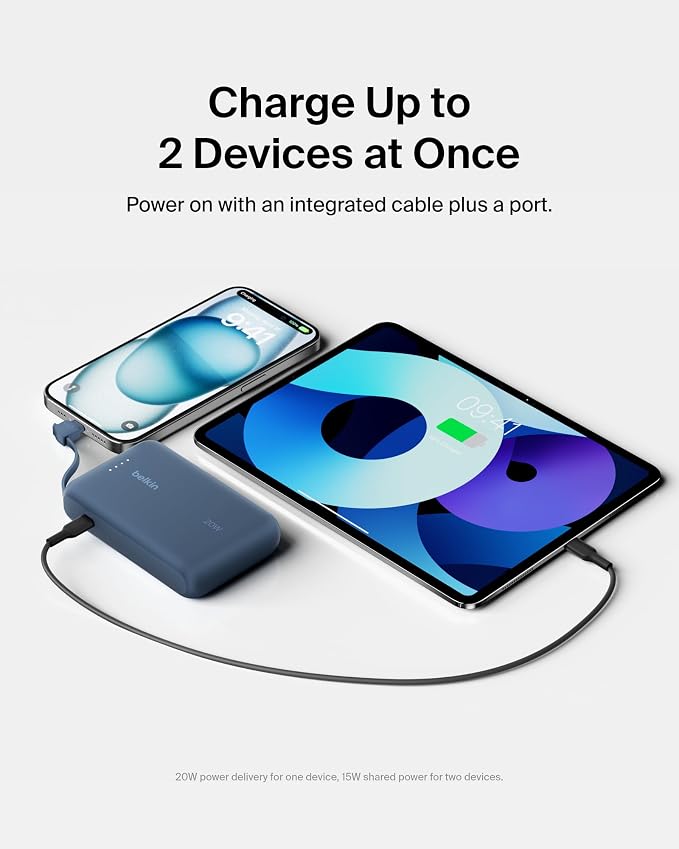 Belkin 10000mAh 20W USB C Power Bank, Portable Charger for iPhone & iPad | Fast Charging, Integrated USB C Cable, Eatra USB C Port, iPhone 17, iPad, Samsung Galaxy S26, Charge 2 Devices - Image 7
