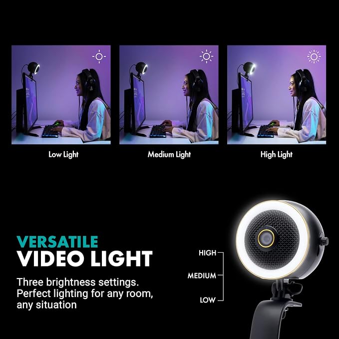 Movo WebMic HD Pro All-in-One Webcam with Microphone and Ring Light- 1080p HD Camera, Pro Cardioid Condenser Microphone, LED Ring Light -HD Webcam for Streaming, Video Conferencing, Recording, Gaming - Image 6