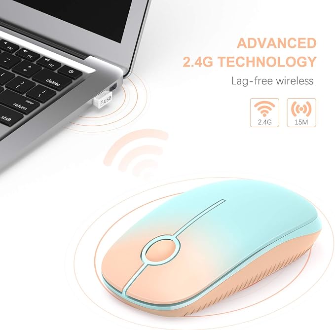 Unipows Wireless Mouse-2.4G Slim Portable Computer Mouse with Nano Receiver | Less Noise Mobile Optical Mice for Notebook, PC, Laptop, Desktop, Gradient Orange to Mint Green - Image 2