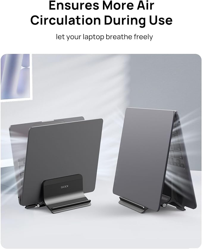 Vertical Laptop Stand Holder for Desk Compatible with MacBook Air, MacBook Pro Stand Vertical Aluminum Up to 17 inch, Gravity Auto-Lock Cooling, 3-in-1 Space Saving Desk Organizer Accessories - Image 5