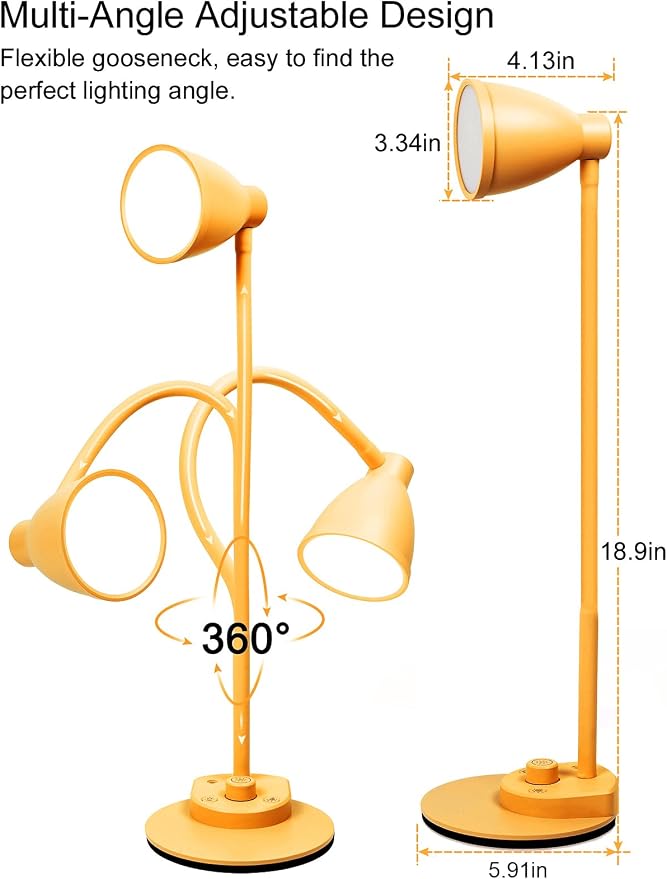 BOHON LED Desk Lamp with USB Charging Port 3 Color Modes Fully Dim, Yellow | Reading Lamp, Auto Dimming Task Lamp, Flexible Neck Table Light for Home Office Dorm Bedside, Bright Yellow - Image 8