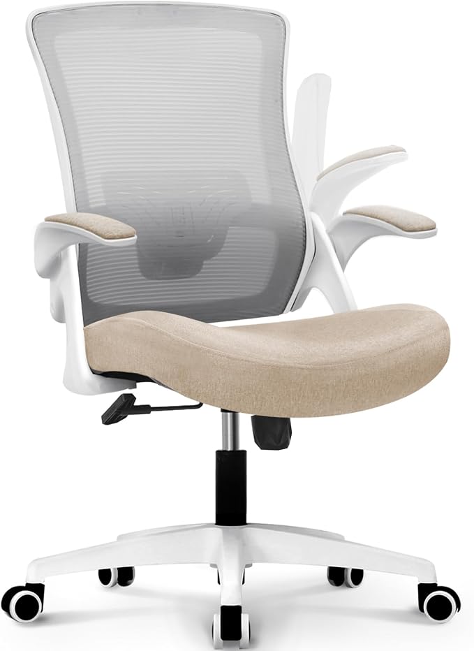 NEO CHAIR Office Desk Chair High Back Mesh Chair Adjustable Lumbar, Beige | Ergonomic High-Back Design with Breathable Mesh, Flip-Up Armrests, Comfortable Support for Home office or Computer Work - Image 8