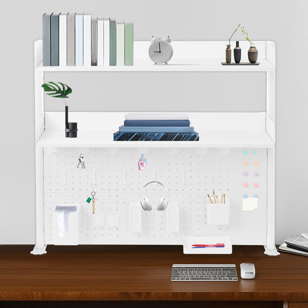 Clamp On Desk Organizer Shelf with Pegboard, 2 Tier Office Desk Shelves Organizer, 40" W x 37.4" H Desktop Bookshelf Storage for Home Dorm Office - Image 7