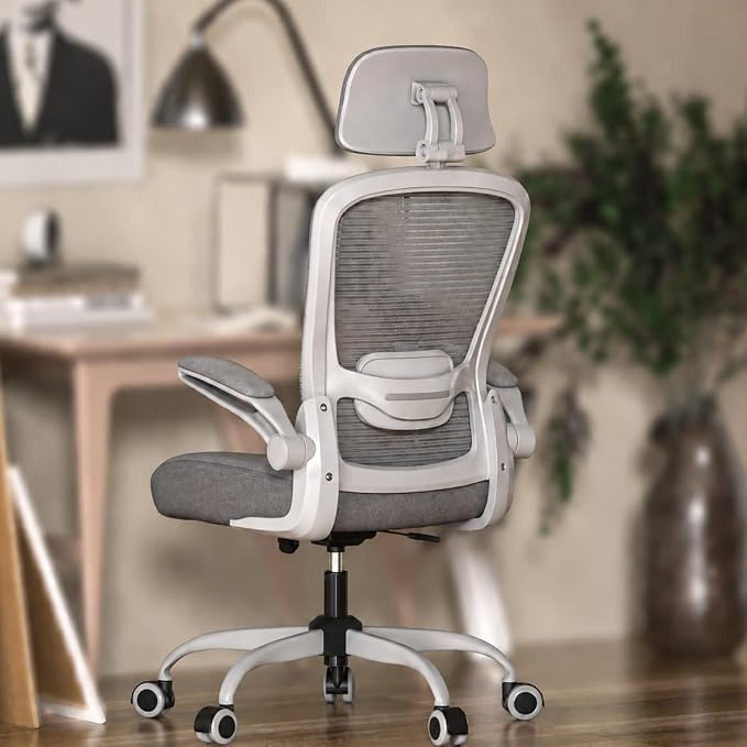 Mimoglad Office Chair, High Back Ergonomic Desk Chair with Adjustable Lumbar Support and Headrest, with flip-up Armrests for Guitar Playing, 5 Years Warranty (Modern, Grey/Gray) by Mimoglad