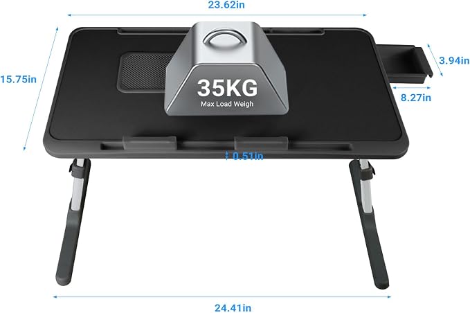 Adjustable Laptop Lap Desk with Cooling Fan USB Light for Adults 60 * 40cm,Black - Image 4