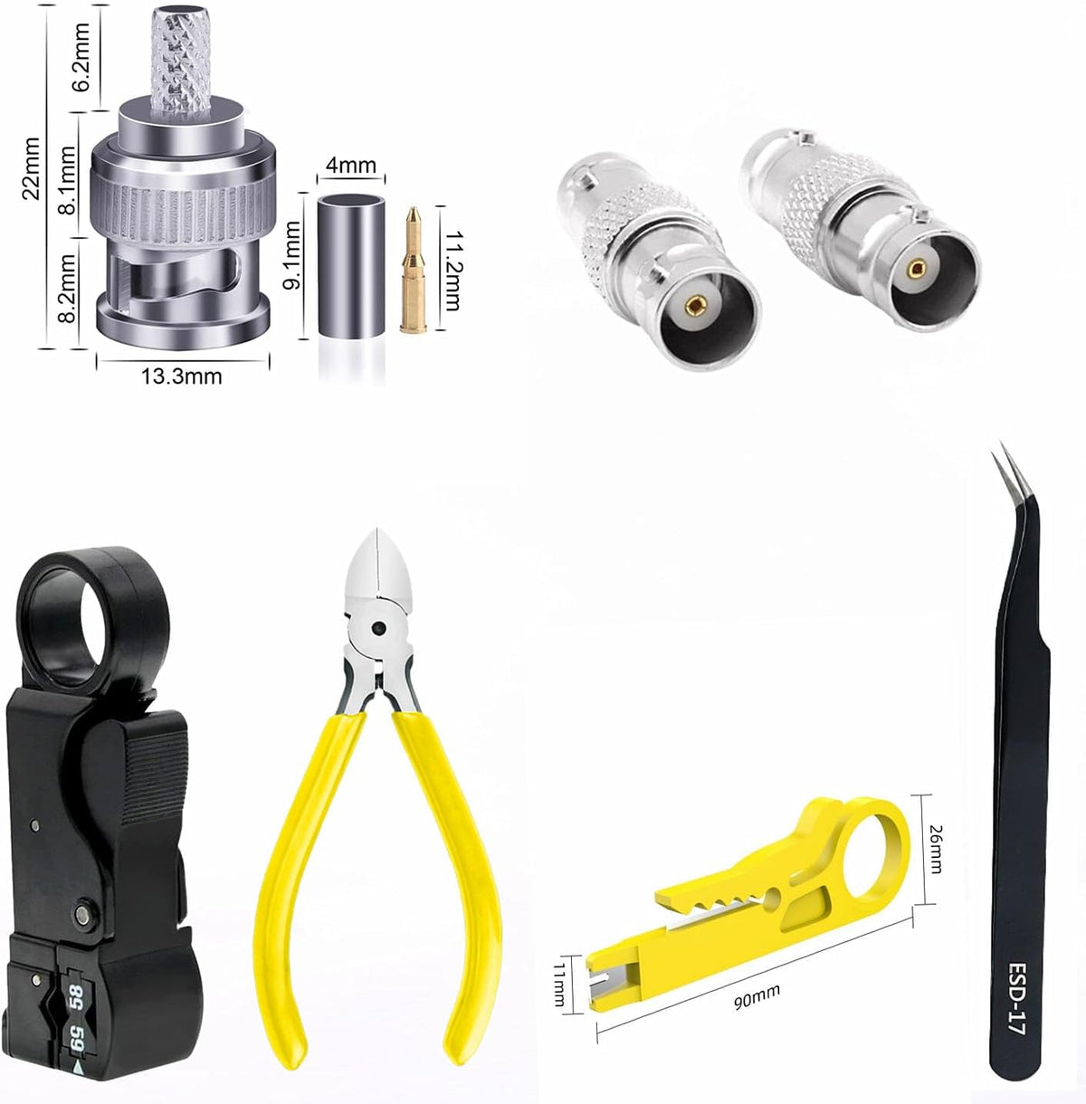 Coaxial Cable Tool Kit, BNC Crimp tool for RG58, RG59, RG62, RG174 - Image 7