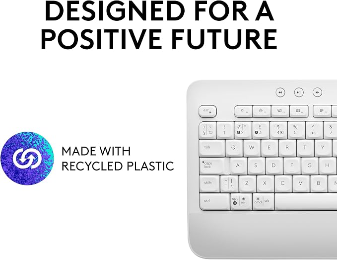 Logitech Signature K650 Comfort Full Size Wireless Keyboard - Off White | BLE Bluetooth or Logi Bolt USB receiver, deep-cushioned keys, integrated numpad, compatible with most OS, PC, Windows, Mac - Image 5