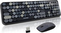 Wireless Keyboard and Mouse Combo - 2.4G Full-Sized Cute Colorful Retro Keyboard with Round Keycaps 104 Keys Typewriter Keyboard for Laptop/Windows/PC - Grey Colorful by FOPETT