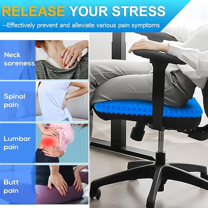 Gel Seat Cushion, Jumbo&Thick Gel Cushion with Non-Slip Cover for Home Office Car Seat Wheelchair, Soft Breathable Honeycomb Chair Pads for Relieve Hip Pain, Blue 20x20x1.9inch - Image 5