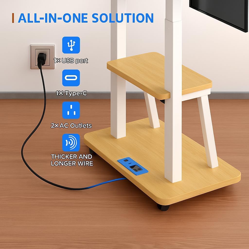 Rolling TV Stand for 32-80 Inch TVs, TV Cart with Power Outlet - Image 3