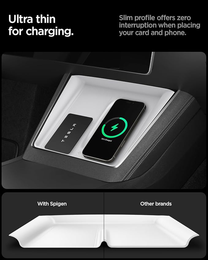 Spigen Wireless Charging Pad Cover for Tesla Model Y Juniper/YL - White | Only Premium & Performance 2026/2025 [Ultra-Thin, Unobstructed Charging] Protective Silicone Mat Cover Accessories - Image 4