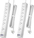 2 Pack 6Ft Extension Cord, SUPERDANNY Flat Plug Surge Protector Power Strip | Charging Station with 6 Outlets & 3 USB Ports, Wall Mountable Outlet Extender for Home, Office, College Dorm Room Essentials by SUPERDANNY