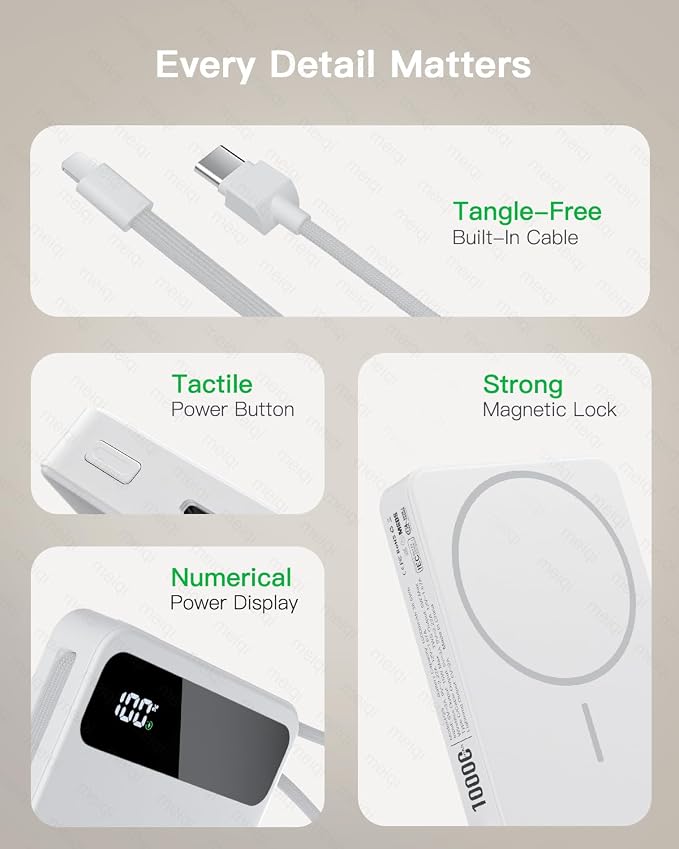 Magnetic Power Bank, 10,000mAh Wireless Portable Charger for Mag-Safe 15W Fast Charging, Battery Pack with USB-C Cable 20W in/Out for iPhone Air/17/16/15/14/13/12/Plus/Pro/Pro Max, AirPods & More - Image 9