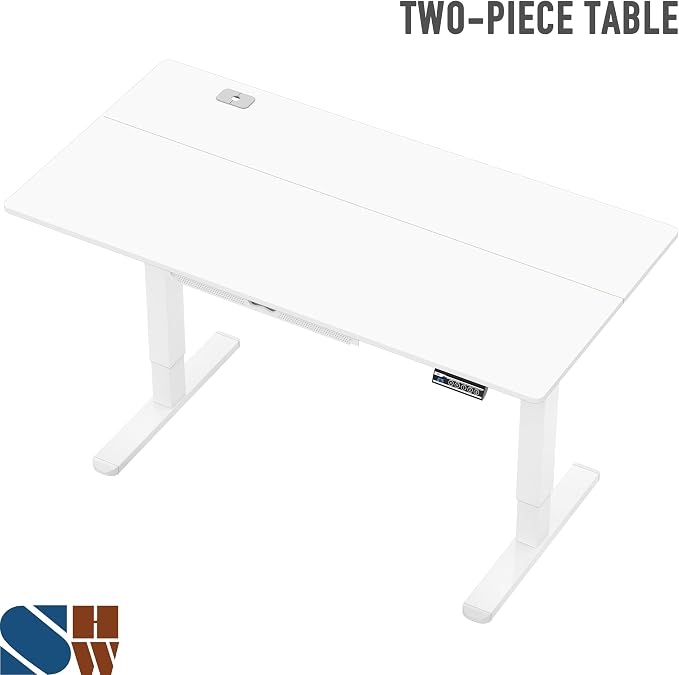 SHW 55 x 28 Electric Height Adjustable Standing Desk w/Drawer, White | w/ Memory Presets and Cable Management | Drawer with adjustable compartments | Hanging Hooks - Image 9