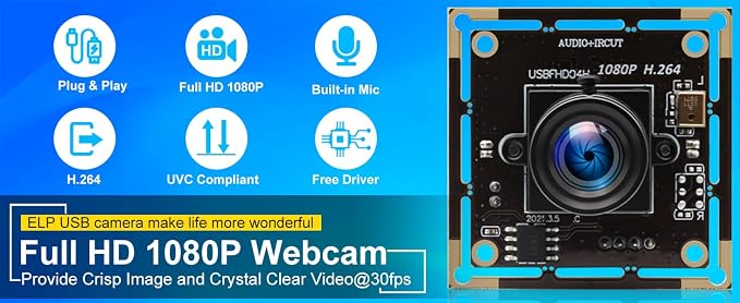 ELP H.264 1080P USB Camera Module with Microphone 3.6mm Wide Angle Webcam | FHD PC Camera for Computer & Laptop, UVC USB2.0 Lightburn Camera for Laser, Home Security, Embedded Machine Vision, Robotics - Image 9