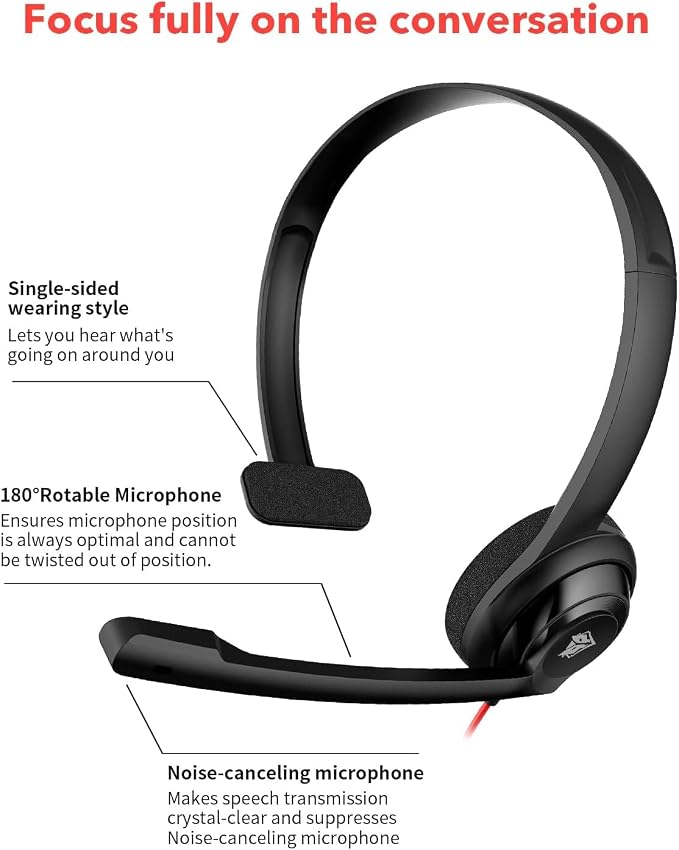 NUBWO HW02 USB Headset with Microphone Noise Cancelling &in-line Control, Ultra Comfort Computer Headset for Laptop pc, On-Ear Wired Office Call Center Headset for Boom Skype Webinars (USB-A) | USB-A - Ultra Comfort Computer Headset for Laptop pc, On-E... - Image 2