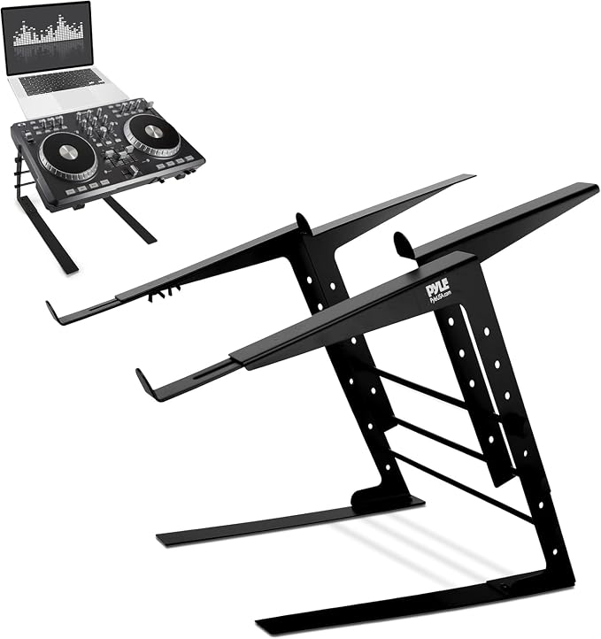 Pyle Portable Dual Laptop Stand - Universal Standing Table with Adjustable Height, Ergonomic Design and Anti-Slip Prongs for DJ Mixer, Sound Equipment, Workstation, Gaming and Home Use - PLPTS38 by PyleUSA
