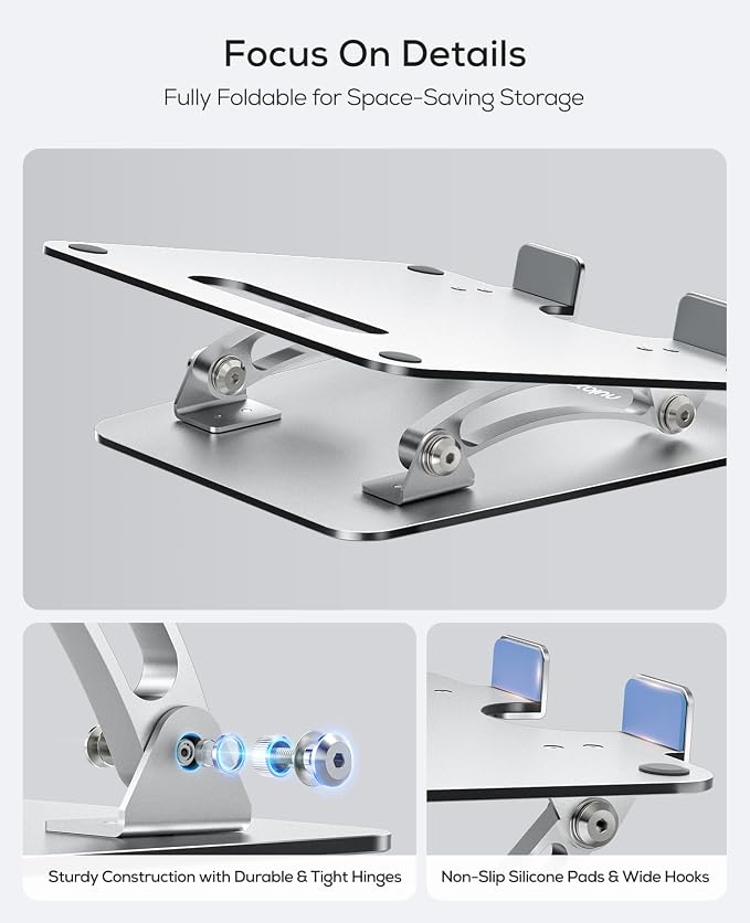 Nulaxy Ergonomic Adjustable Laptop Stand for Desk, Dual Foldable Computer Riser with Advanced Heat-Vent, Heavy-Duty Portable Notebook Holder for Posture Correction, Compatible with Mac 10-17" Laptops - Image 6
