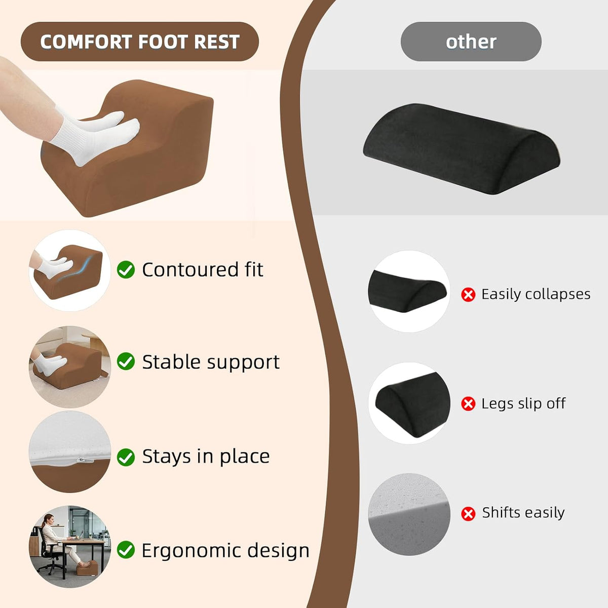 Foot Rest for Under Desk at Work,2-Tier Footrest with Handle Brown - Image 6