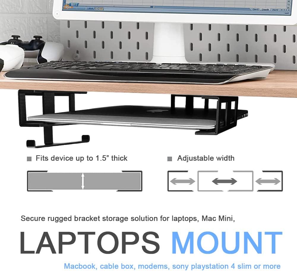 IFCASE Under Desk Mount for Laptop, Mini PC with Headphone Holder (Black) - Image 2